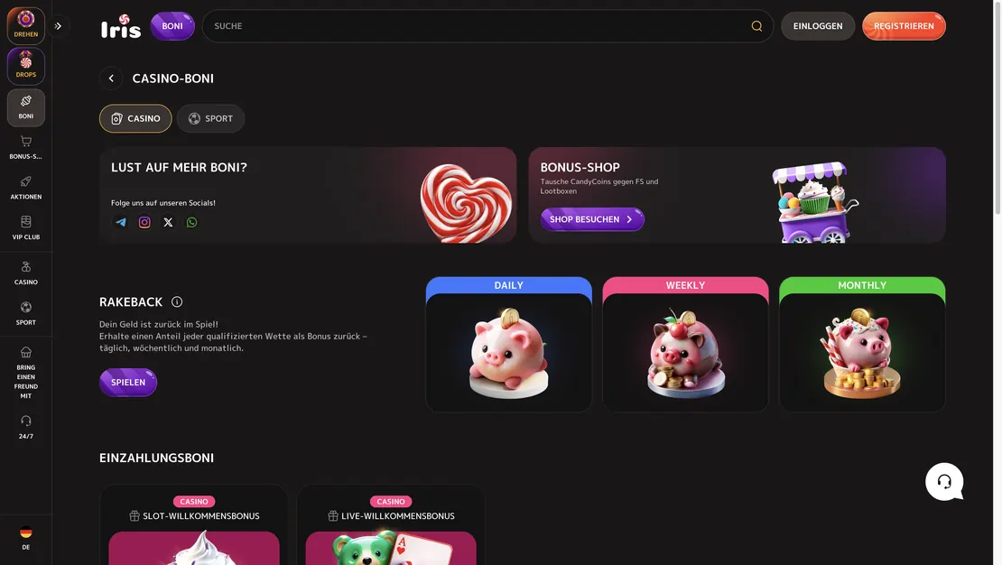 Bonusübersicht bei IRIS Casino